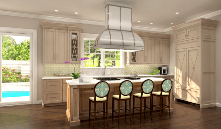 A kitchen with a stove and counter top