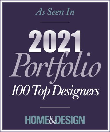 A purple background with the words " as seen in 2 0 2 1 portfolio 1 0 0 top designers homes design."