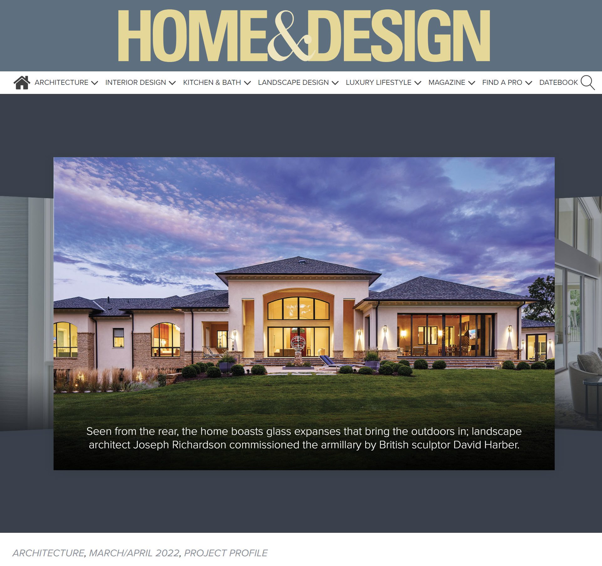 A home and design magazine cover with a picture of a house.